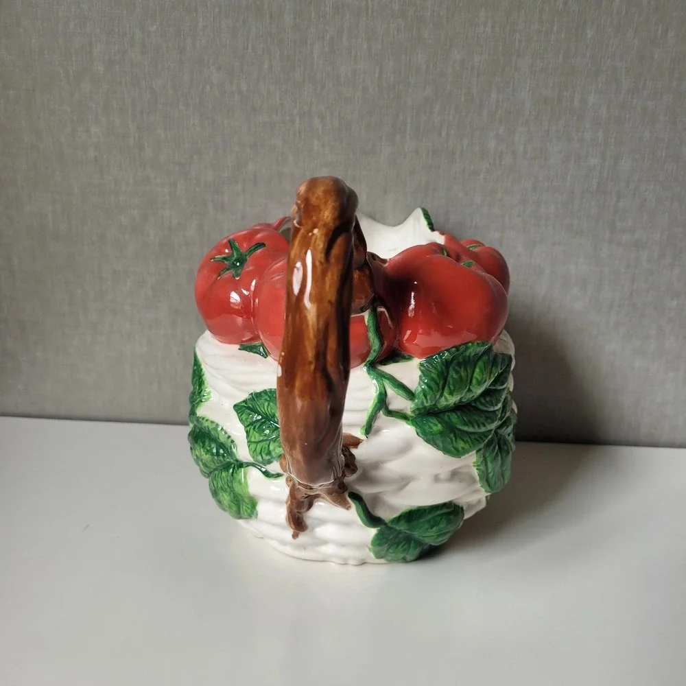 Vintage 1992 Fitzgerald & Floyd Ceramic Tomato Basket Pitcher 1 1/2 Qt | As-Is